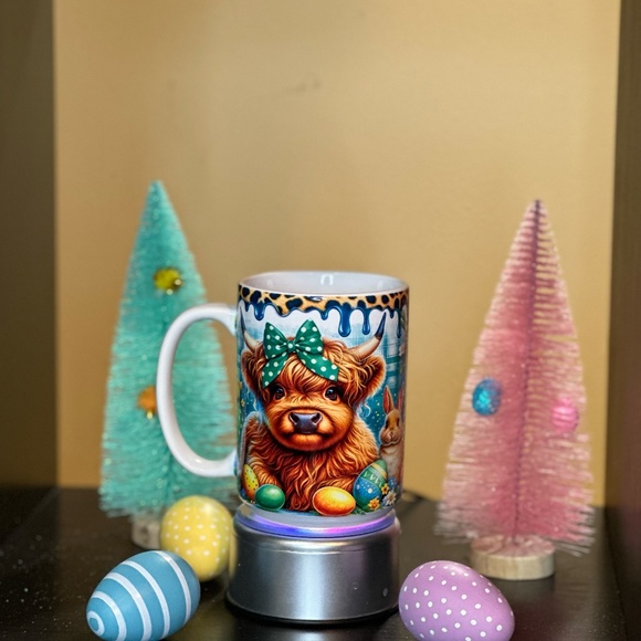 Hand Crafted Easter Highland Cow-Green Sublimated 15oz Mug - Picture 5 of 6